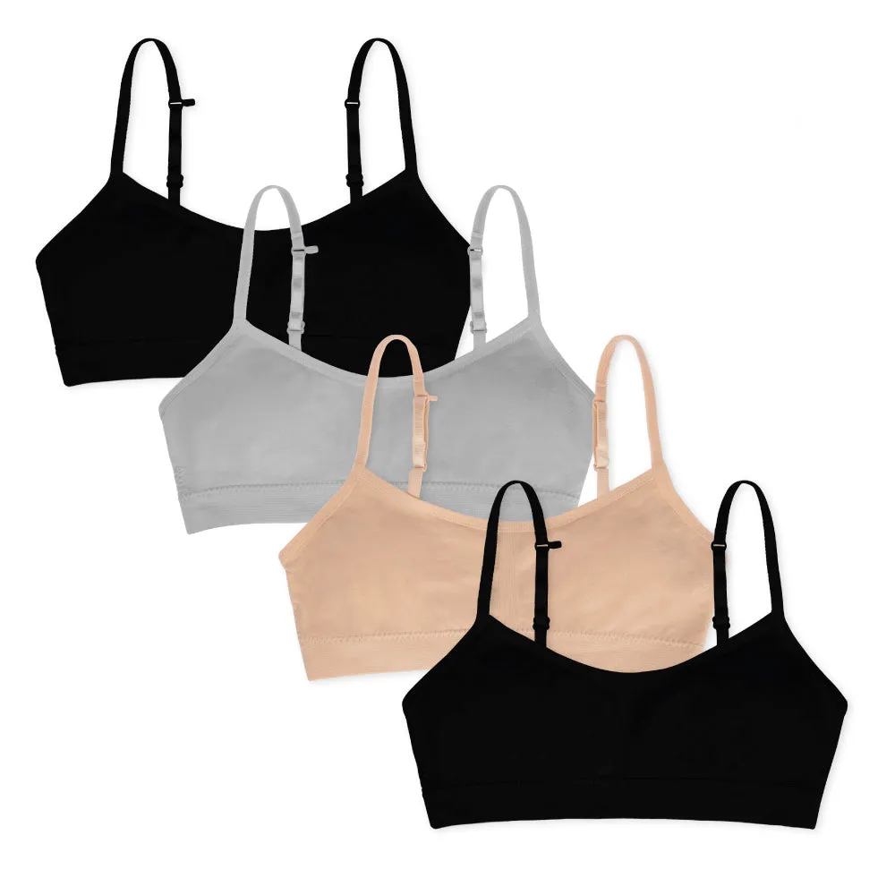 4 Pack Nylon Spandex Girls Padded Training Bras