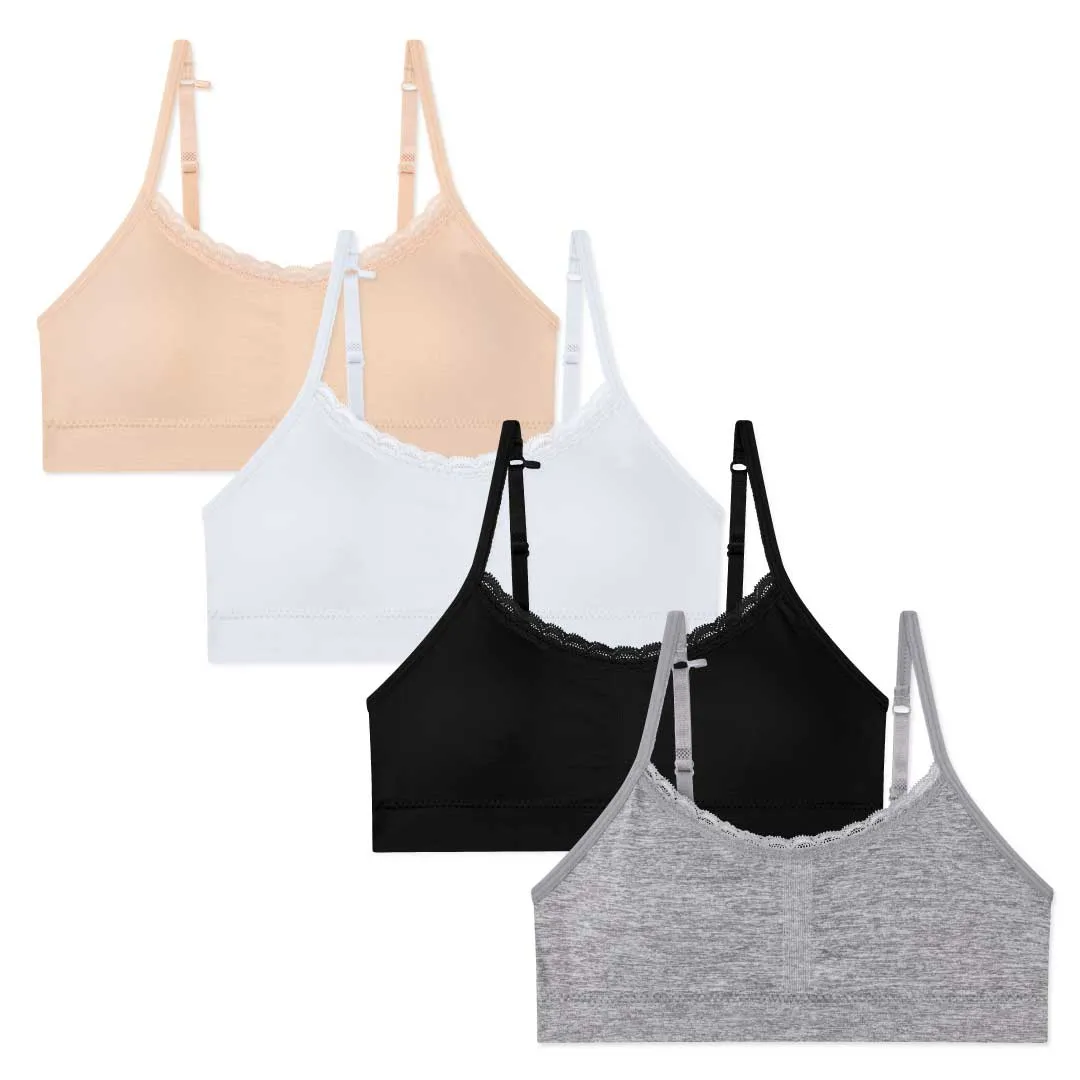 4 Pack Nylon Spandex Girls Padded Training Bras