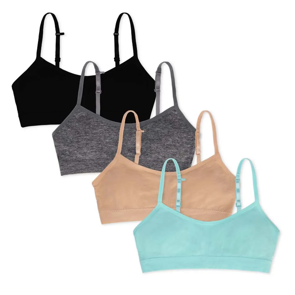 4 Pack Nylon Spandex Girls Padded Training Bras