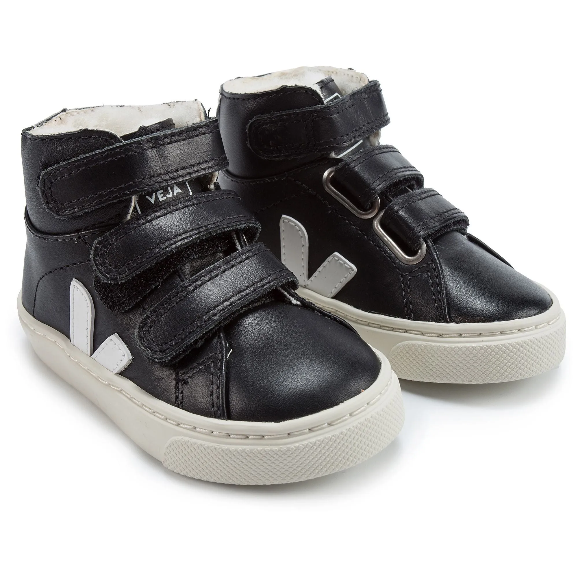 Baby Black Leather Velcro High Top Shoes