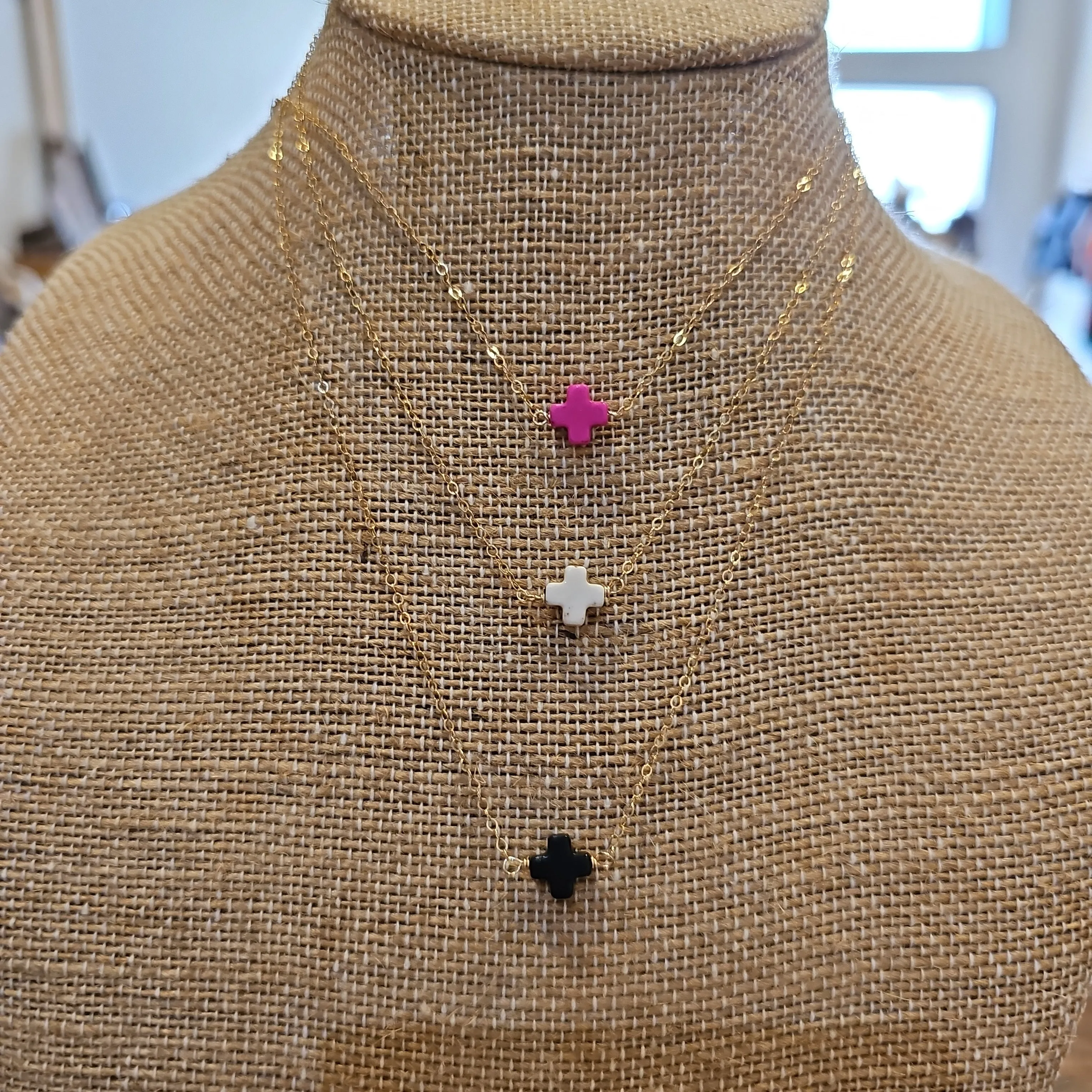 Gold Necklace- Multi Colored Cross