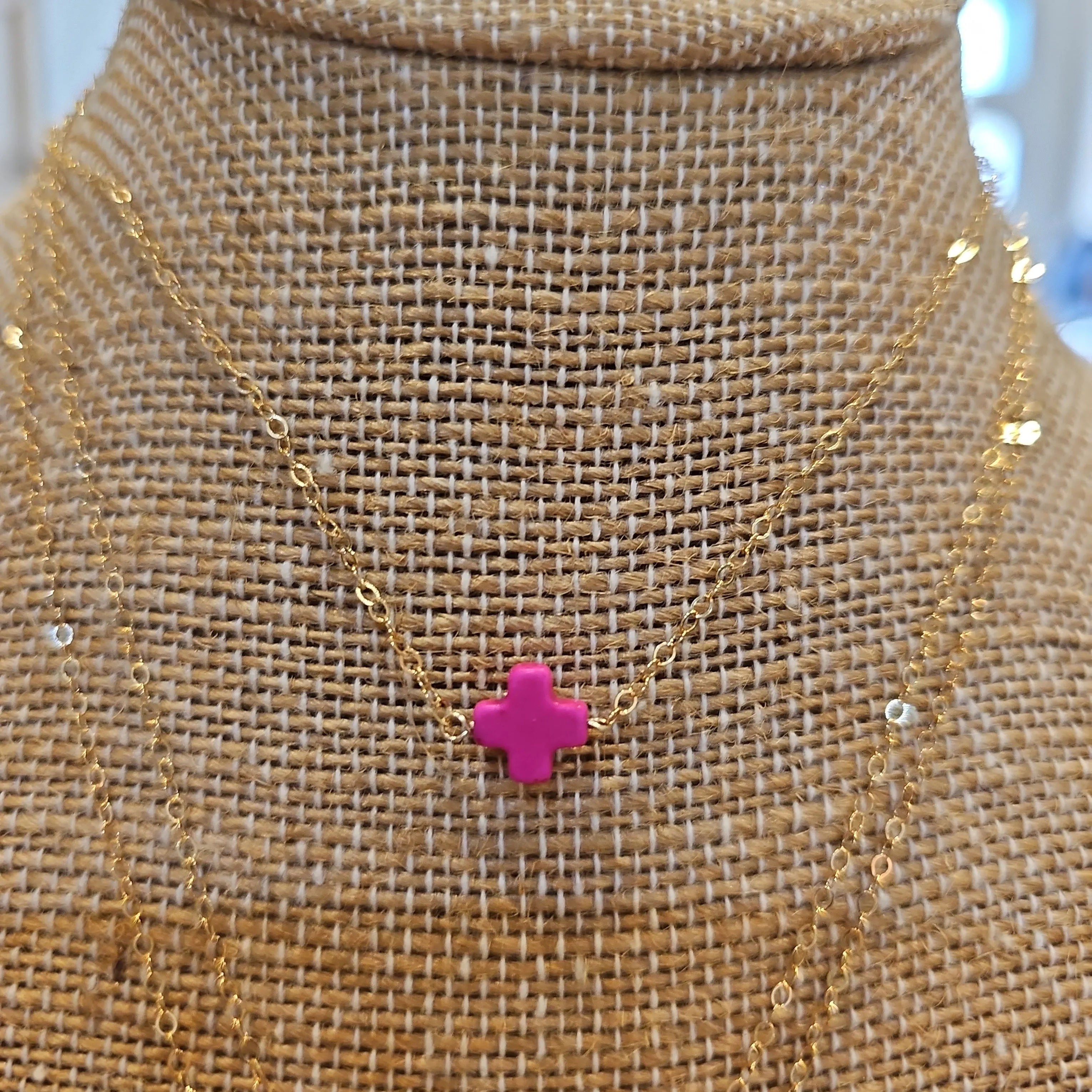 Gold Necklace- Multi Colored Cross