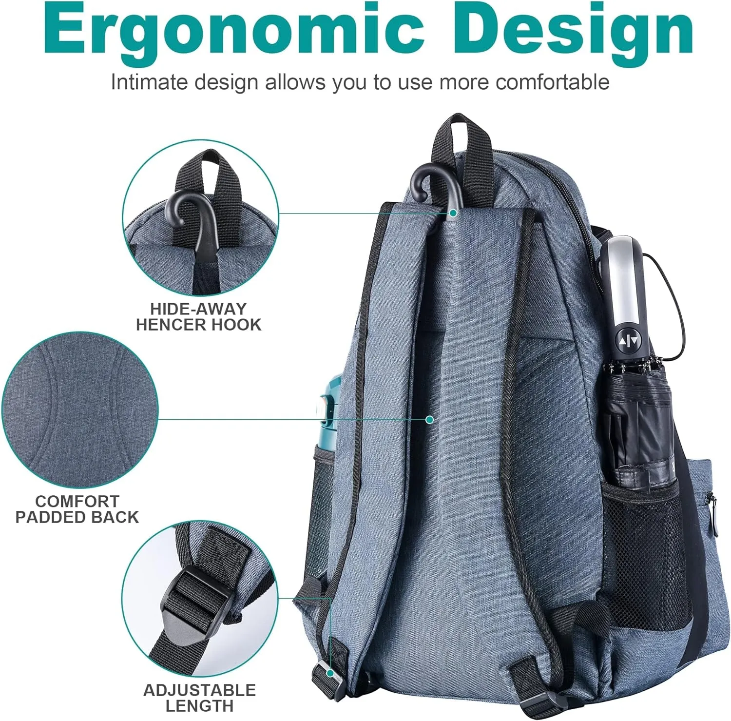 Large Outdoors Tennis Backpack for Women Men Holds 2-3 Rackets and Necessities With Tennis