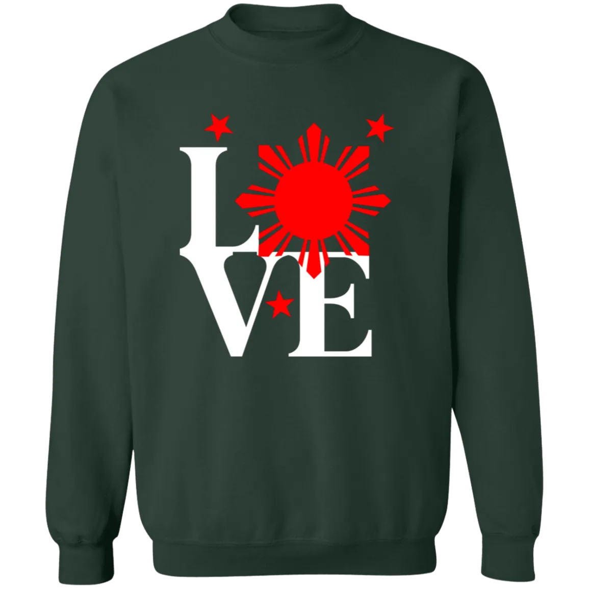Love with Red Sun and Stars Unisex Crewneck Pullover Sweatshirt
