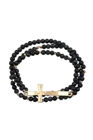 Multi Layer Bead Metal Cross Bracelet