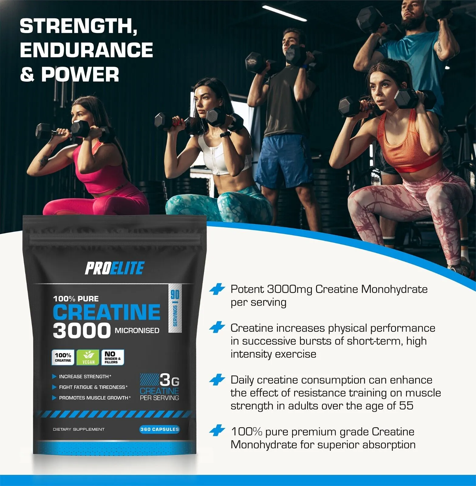 PROELITE Creatine Monohydrate 750mg Vegan Capsules