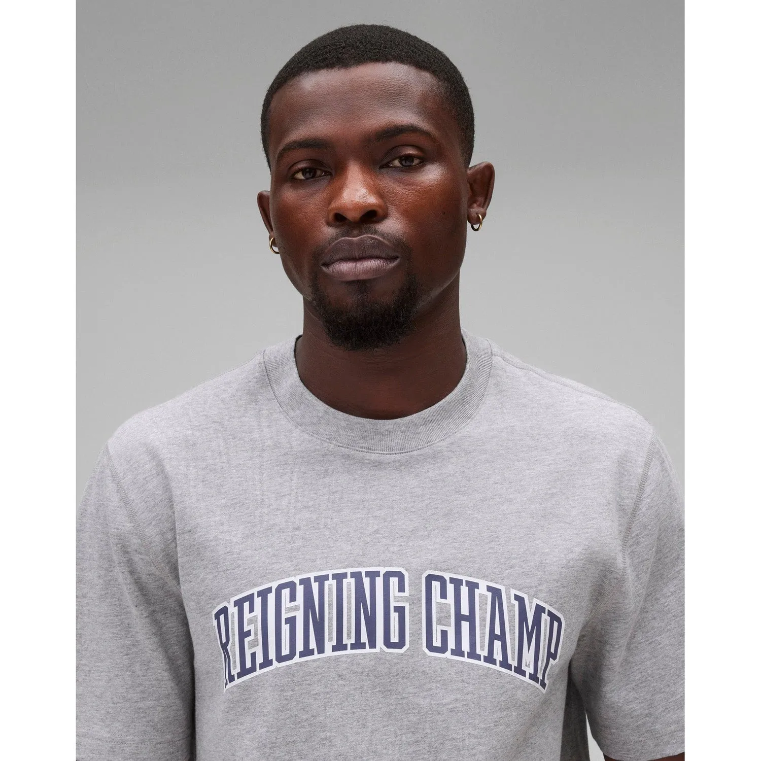 Reigning Champ Men Knit Midweight Jersey Collegiate T-Shirt Heather Grey Navy RC-1548-HGN