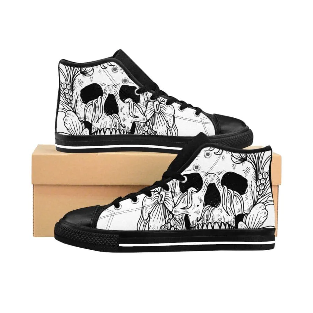 Tattoo skull and flower line art Men's High-top Sneakers